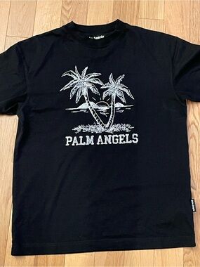 Palm Angels Black Tee with White Palm Tree Graphic